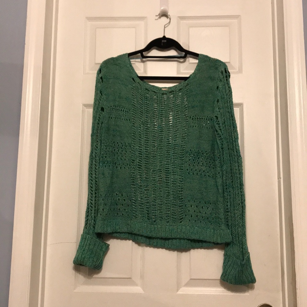 free people Green open knit sweater